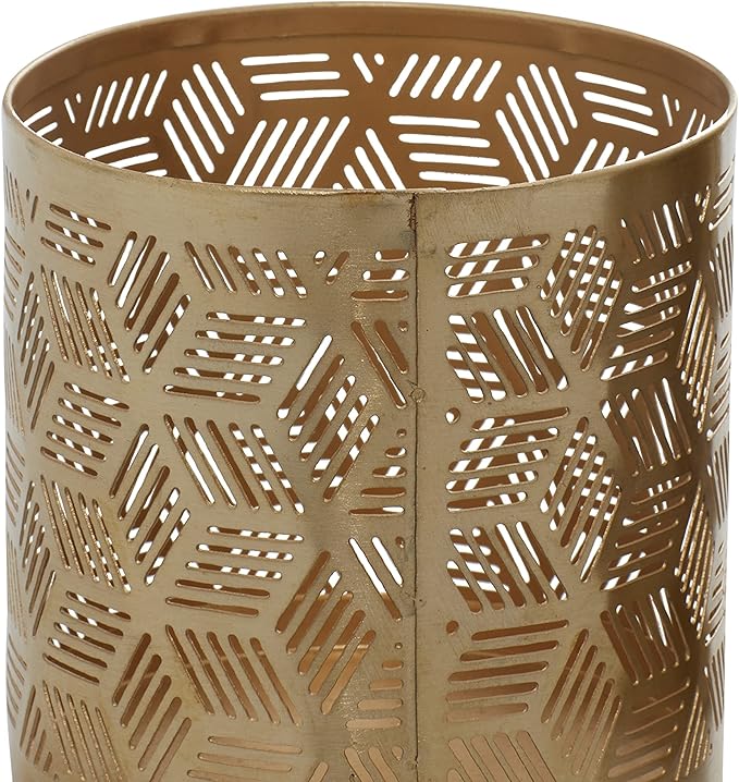 Deco 79 Metal Geometric Pencil Cup with Laser Carved Design, 4" x 4" x 4", Gold