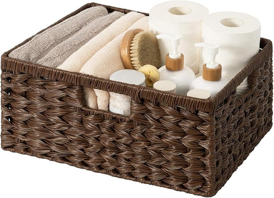 GRANNY SAYS Wicker Storage Baskets for Shelves, Waterproof Wicker Baskets for Organizing, Woven Basket for Shelves, Decorative Basket for Pantry, Brown