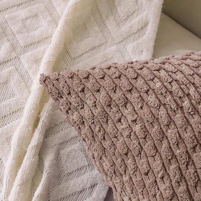 Set of 4 Light Brown Decorative Throw Pillow Covers 18x18 Inch Corduroy Pillow Covers for Bed Couch Sofa Living Room Soft Square Cushion Cases