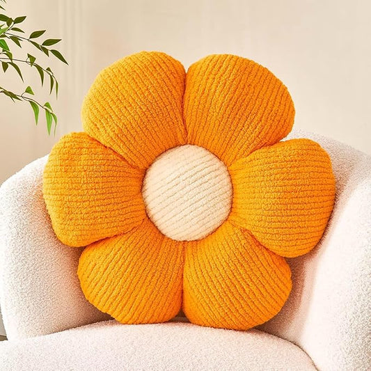 Flower Throw Pillow, Soft Orange 19.6" Shaped Floor Pillow for Home Decor, Cute Aesthetic Plush Decorative Pillows for Bed, Sofa, Couch