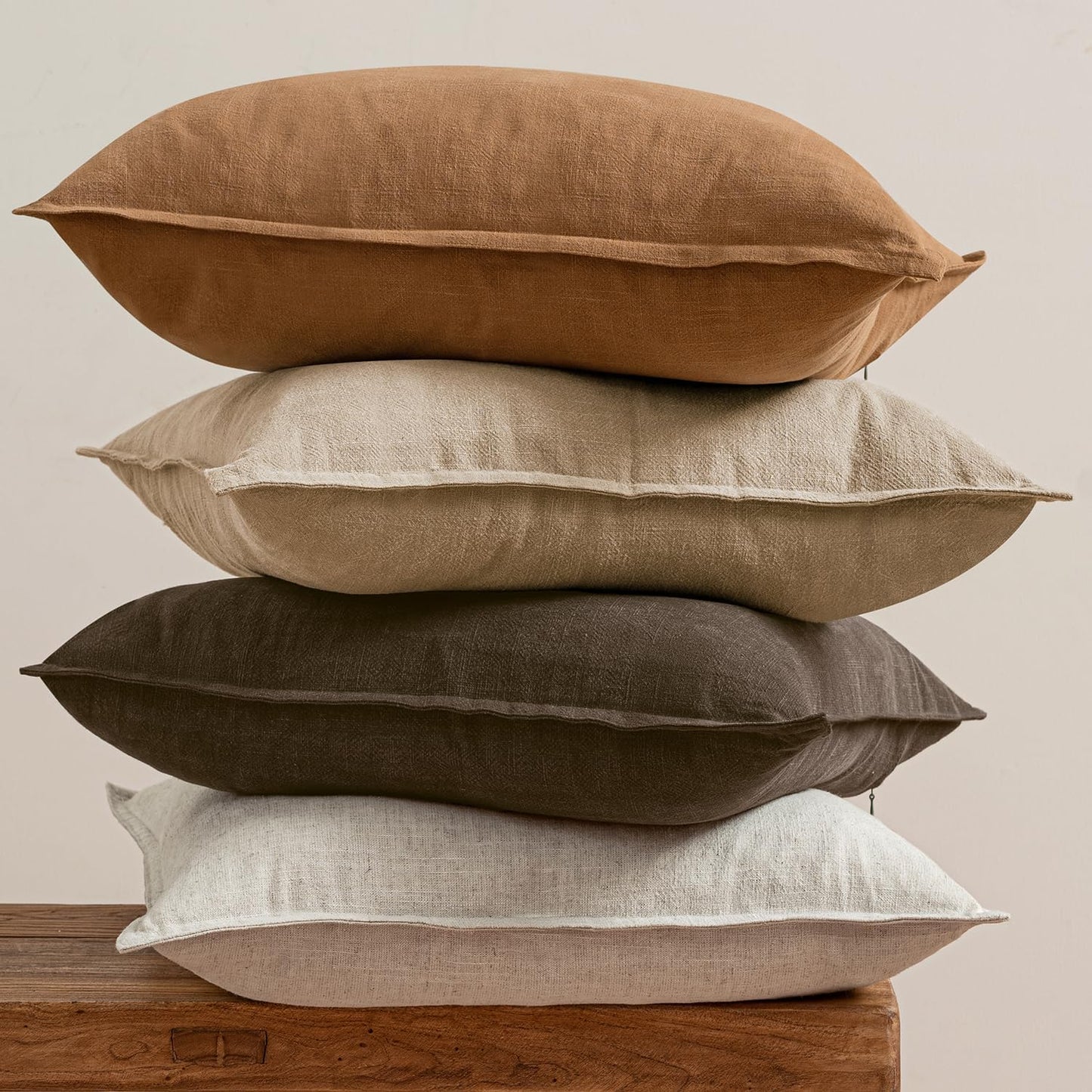MIULEE Neutral Brown Linen Pillow Covers Pack of 4 Decorative Nautral Solid Fall Throw Pillow Covers Soft Accent Boho Farmhouse Couch Pillowcases Modern Home Decor for Living Room Bed Sofa 18x18 Inch