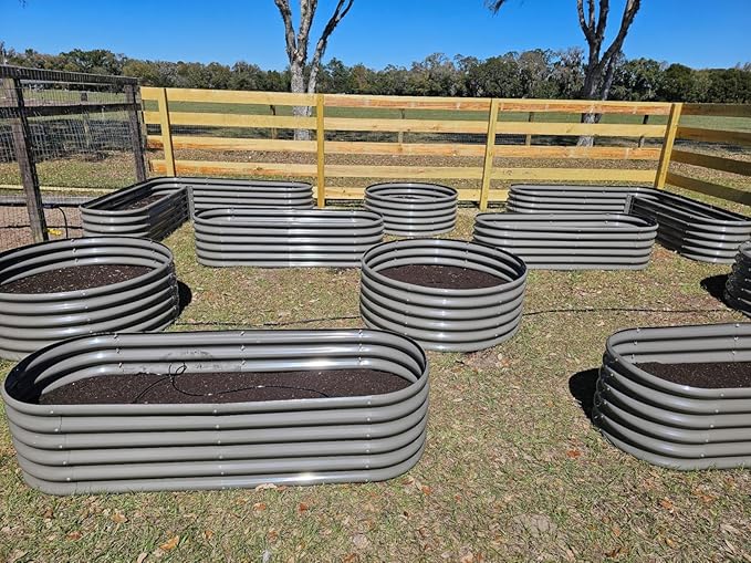 A ANLEOLIFE 33-Pack Deep Root Galvanized Raised Garden Beds Outdoor for Planting Vegetables Flowers Herb, Quartz Grey