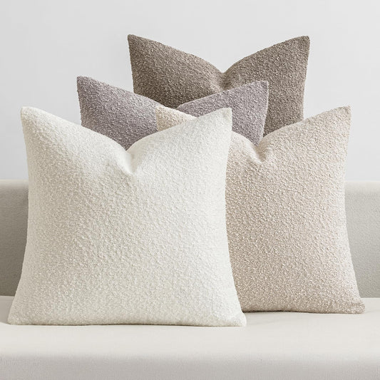MIULEE Pack of 4 Decorative Textured Boucle Throw Pillow Covers 20x20 Inch Neutral Accent Solid Pillow Cases Soft Couch Cushion Covers for Modern Farmhouse Boho Chair Sofa Bed Livingroom Home Decor
