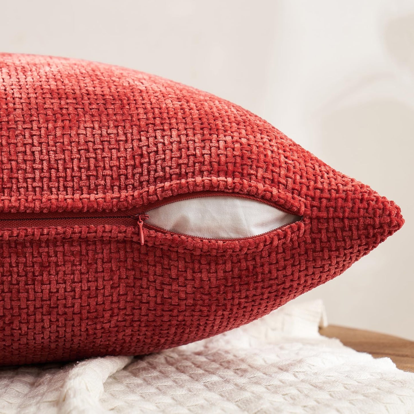 MIULEE Christmas Red Pack of 4 Couch Throw Pillow Covers 20x20 Inch Soft Decorative Chenille Pillow Covers Farmhouse Accent Cushion Covers for Boho Home Decor Sofa Bedroom Living Room