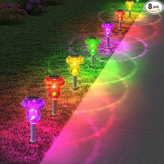 Solar Lights Outdoor, 8 Pack Mushroom Lights Outside Waterproof, Solar Powered LED Lighting for Garden, Yard, Landscape, Path, Pathway, Lawn, Walkway, Driveway, Backyard Decor (Multicolor)