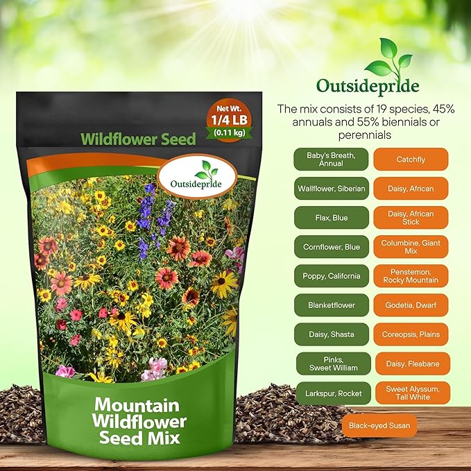 Outsidepride Mountain Wild Flower Seed Mix - 1/4 lb Premium Blend of Annual & Perennial Wildflower Seeds for High-Elevation, USDA Zones 3-8, Ideal for Mountain Gardens, Low-Maintenance & Easy to Grow