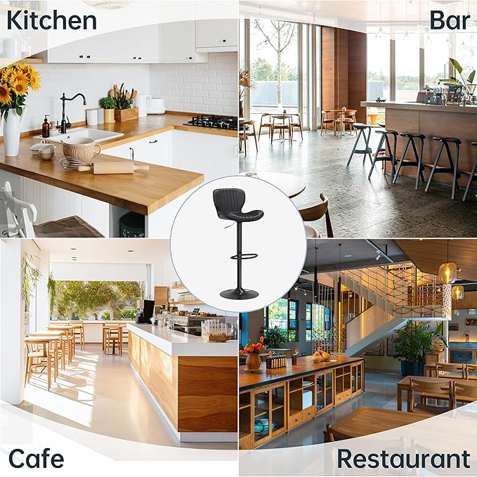 SUNLEI Adjustable Height Bar Stool, Swivel Bar Stools Set, Barstools Counter Height, bar stools Adjustable for Kitchen Counter, Island, Dining Room Black, Set of 2