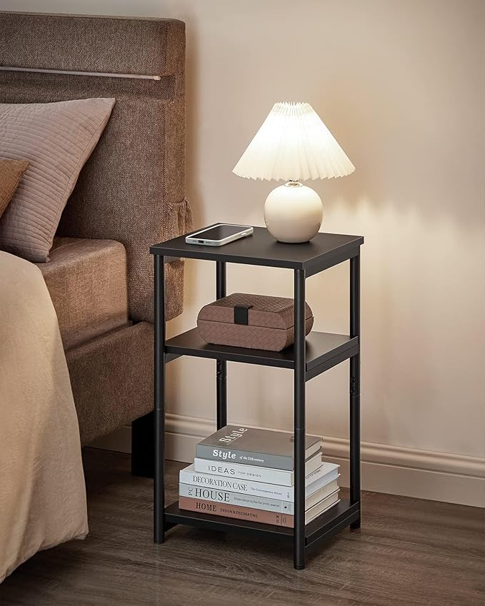 VASAGLE Side Table, Small End Table, Tall Nightstand for Living Room, Bedroom, Office, Bathroom, Classic Black ULET273B16