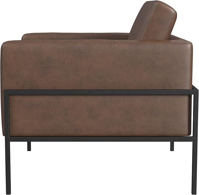 HomePop Modern Metal Frame Accent Chair Home Décor|Accent Chairs for Living Room & Bedroom - Brown Faux Leather