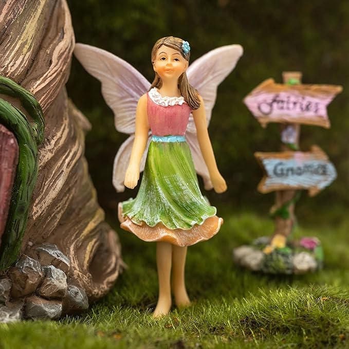 PRETMANNS Fairy House Kit - Fairy Garden Accessories for Outdoor Miniature Village Decor, with Fairies & Sign - House, 7 ‘ High & Door can Open Wide - 4 Piece Supplies