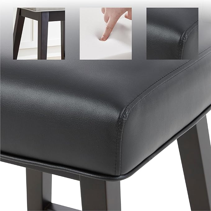 CHITA 26 Inch Counter Height Swivel Bar Stools Set of 3, FSC Certified Modern Upholstered Faux Leather Swivel Barstool Chair with Back, Black