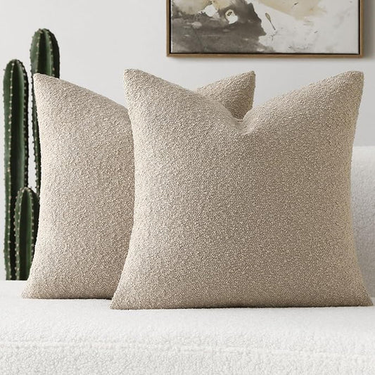 FUTEI Pack of 2 Oatmeal Decorative Throw Pillow Covers 16x16 Inch Soft Cozy Solid Boucle Textured Cushion Case,Modern Home Decor for Couch Bed Living Room