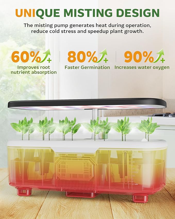 Misting Hydroponic Growing System Kit 15-Pods Indoor Smart Herb Garden Planter with LCD Touch Panel 6L Large Tank for Herb/Vegetables/Flowers/Fruits,Birthday&Christmas Gifts for Gardening Beginners