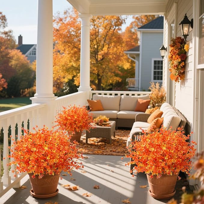 Ouddy Decor 24 Bundles Artificial Fall Flowers for Outdoor Decoration UV Resistant Fake Mums Fall Plastic Flowers Faux Plants for Autumn Indoor Outside Patio Planters Window Home Decor, Orange Yellow