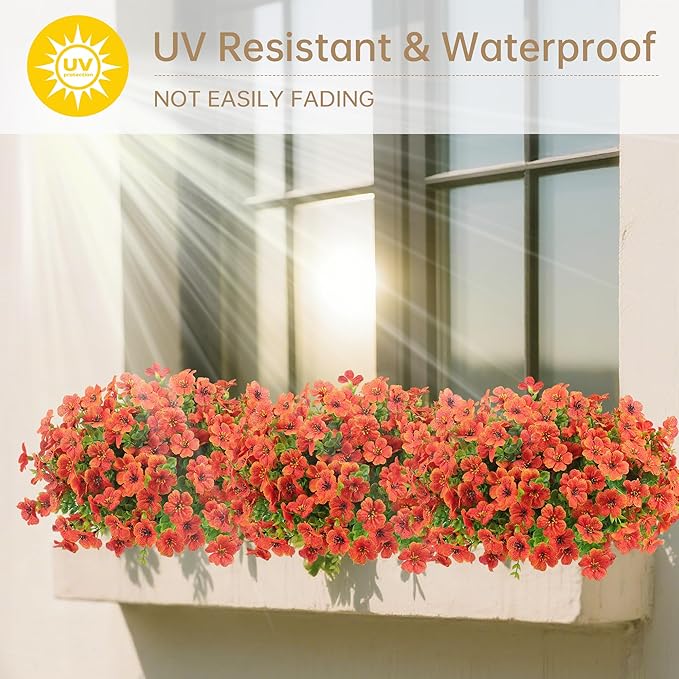 12 Bundles Artificial Flowers Plants for Outdoor Indoor Spring Summer Home Decor, Faux Flower Daisy with Eucalyptus Leaves Fake Plants, UV Resistant Artificial Flowers for Garden Porch Patio Decor