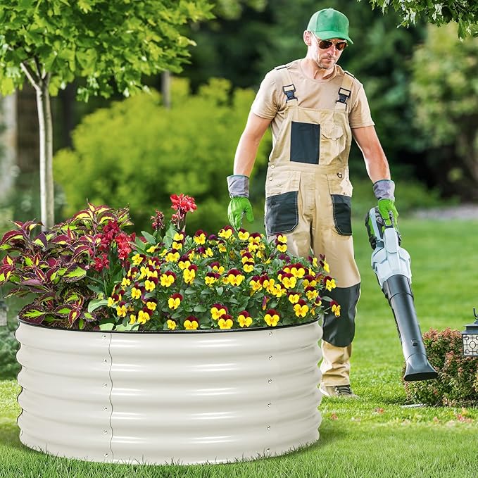 Aoodor 17" Tall 42" Metal Raised Garden Bed, Outdoor Planter Box and Raised Garden Kit for Vegetables, Flowers, Tomatoes Carrots and Herbs, Beige