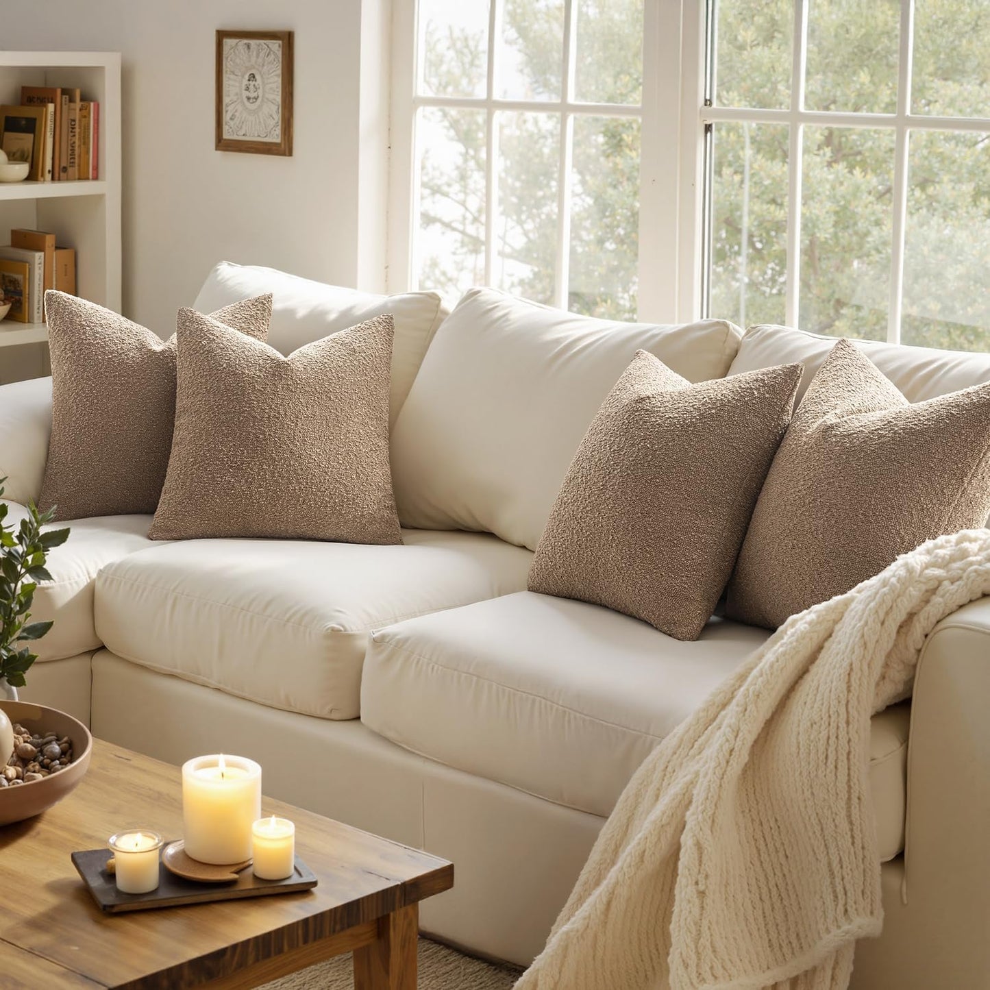 MIULEE Pack of 4 Decorative Textured Boucle Throw Pillow Covers 18x18 Inch Camel Accent Solid Pillow Cases Soft Couch Cushion Covers for Modern Farmhouse Boho Chair Sofa Bed Livingroom Home Decor