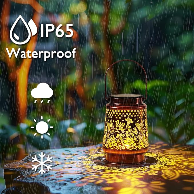 Homemory Solar Lanterns Hummingbird Lights Outdoor Waterproof Garden Decor Women Gifts for Birthday, LED Hanging Solar Lights Metal Lantern Decoration Outside for Yard, Patio, Backyard, Porch, Lawn