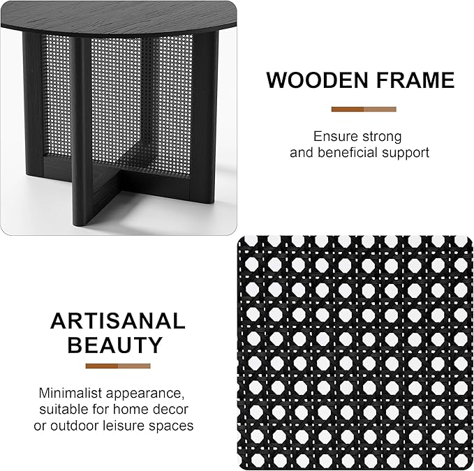 Casaphoria 52" Dining Table, Wicker Base Modern Kitchen Table for 4-6, Farmhouse Style with Round Top & Wicker Base, Easy Assembly for Living Room, Kitchen, Black