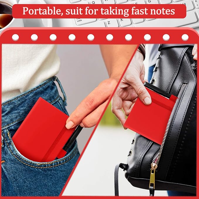 Laumoi 36 Sets Pocket Notebook Journals with Pens A6 Cute Small Journal Notebook Ruled Lined Mini Notepad Hardcover Executive Notebooks Set with Pen Holder for School Office, 3.7 x 5.7 Inch (Red)