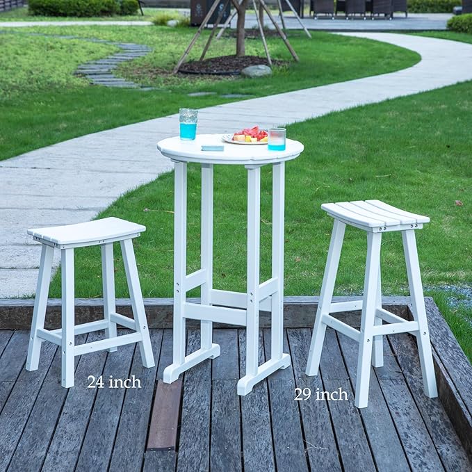 nalone 24 Inch Outdoor Bar Stool, HDPE Bar Chairs with Footrest, Weather Resistant Waterproof Bar Stools Outside Bar Height Stools for Bar, Kitchen Counter, Yard, Balcony(White, 24'' Barstools)