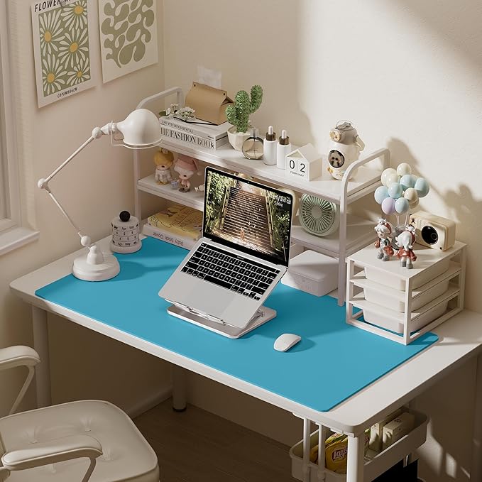 Aothia Faux Leather Desk Mat – Large Mouse Pad, Non-Slip PU Leather Blotter, Waterproof Writing Surface for Office and Home (Turquoise, 47.2" x 23.6")