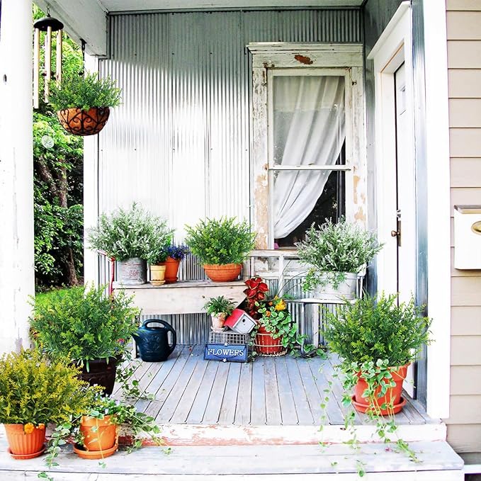RECUTMS Spring Decoration, Artificial Greenery,Outdoor Artificial Flowers Fake Outdoor Plants, Faux Greenery for Indoor Outside Hanging Plants Garden Porch Window Box Home Farmhouse Décor(Green)