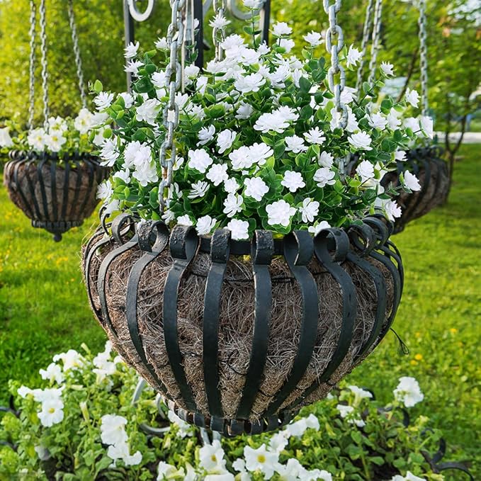 24PCS Artificial Flowers, Fake Artificial Greenery UV Resistant No Fade Faux Plastic Plants for Wedding Bridle Bouquet Indoor Outdoor Home Garden Kitchen Office Table Vase(White)
