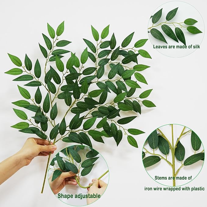 56pcs Italian Ruscus Greenery 68cm Artificial Greenery Stems Leaf Greenery Garland for Wedding Arch Flowers Centerpieces Balloon Arch Home Decor
