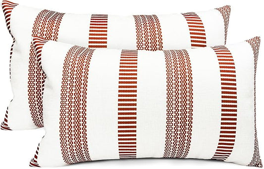 Decorative Throw Pillow Covers Set of 2 Coffee Boho Striped Pillow Covers 12x20 Inch Throw Pillow Cover Linen Pillowcase Farmhouse Outdoor Pillow Covers for Couch Sofa Bed Living Room