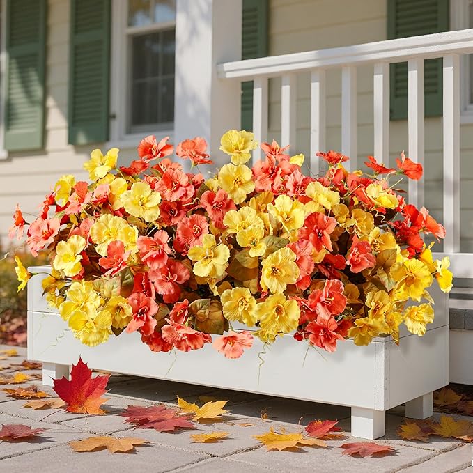 INSPRING Fake Fall Flowers Artificial Mums for Outdoors Autumn Decoration, Faux Silk Flowers Plants Realistic UV Resistant Tropical Flower Artificial for Outside Planter Patio (F2MixHC, 6 Bundles)