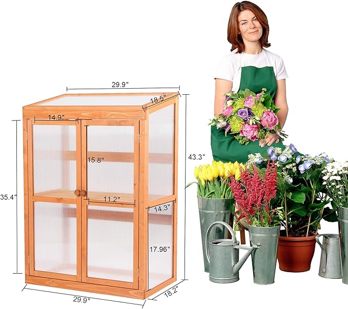 MCombo Wooden Cold Frame Greenhouse, Raised Flower Planter Shelf Protection for Outdoor Indoor Use, 0760 (Orange)