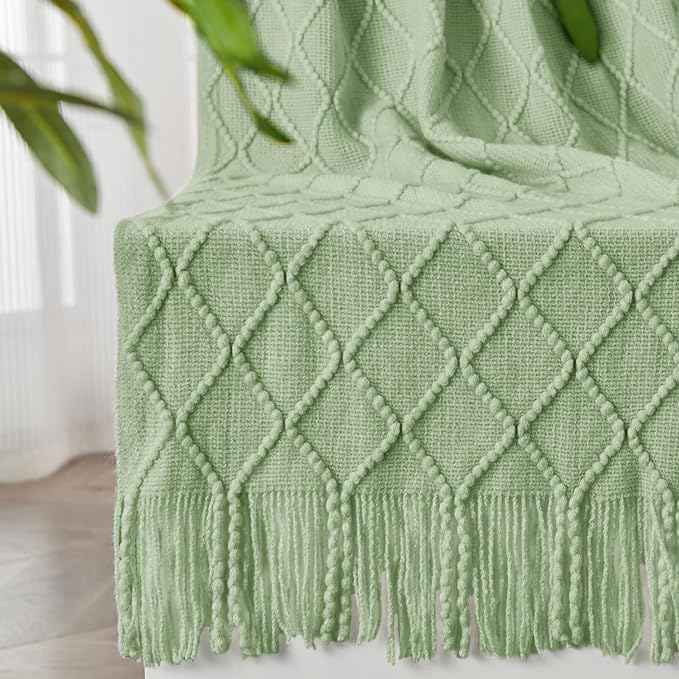 inhand Sage Green Throw Blanket for Couch, Soft Living Room Home Decor Knitted Twin Size Blanket, Outdoor Lightweight Breathable Summer Blanket, Farmhouse Warm Woven Decorative, 60"x80"