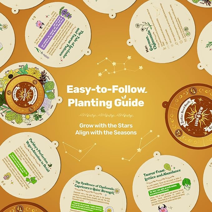 LUSH&DEW Zodiac Garden Seed Bank, 12 Varieties Non-GMO USA-Sourced Heirloom Herb Flower Seeds with Moon Calendar, Gardening Gift for Women Men, Witchcraft Supplies, Earth Sign (Taurus Virgo Capricorn)