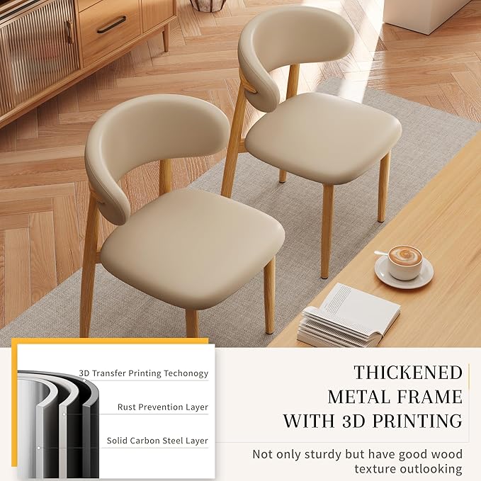 Kitchen Dining Chairs Set of 4 Modern Upholstered Leather Farmhouse Dining Room Chair with Metal Legs, Khaki