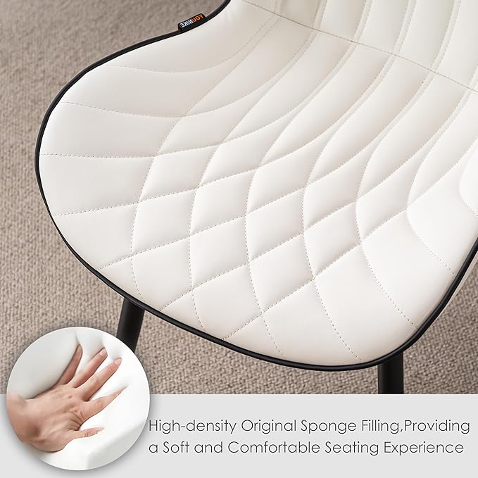 Kidol & Shellder White Dining Chairs Set of 2 Modern Kitchen Chairs with Back Armless Accent Chairs for Living Room Upholstered Faux Leather Chair Mid Century Comfy Side Chair with Metal Legs