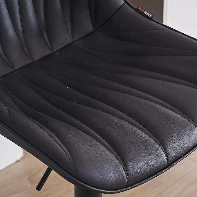 YOUNIKE Bar Stools Set of 2 for Kitchen Island, Black Swivel Tall Bar Stools, Adjustable Barstools with Back, Faux Leather Padded Stools, Modern Counter Height Bar Chairs with 300LBS Support