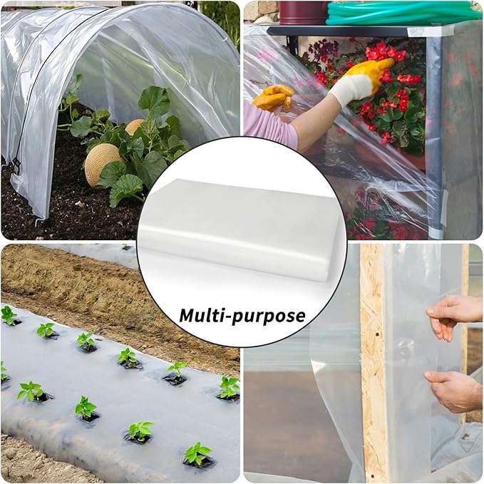 12x50 Ft Clear Greenhouse Film Plastic Sheeting, Greenhouse Polyethylene Plastic Film 6 mil Thickness Replacement Cover, UV Resistant, Plant Covers Freeze Protection for Windproof Frost& Dust Proof