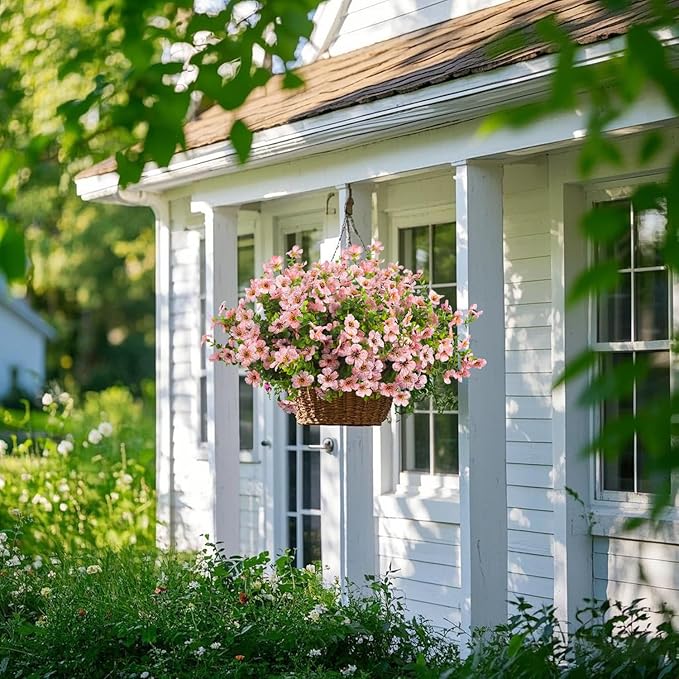 Artificial Fake Flowers for Outdoor Spring Decoration, 16 Bundles Faux Silk Colorful Daisy UV Resistant Realistic for Outside Porch Patio Home Yard Garden Planters Pots Window Box (Pink)