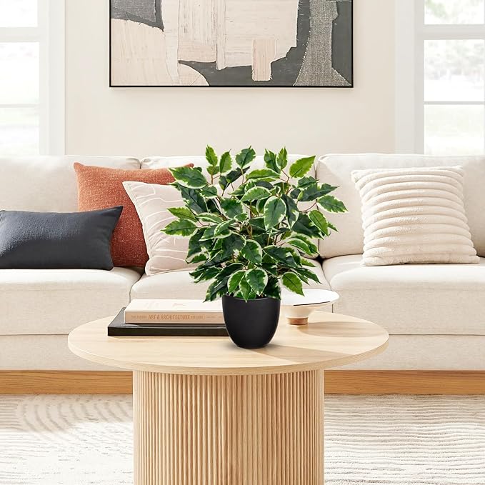 Fake Plant 15.7” Artificial Plants Indoor Small Ficus Potted Plants Silk Plants Faux Topiary Plant for Home Bathroom Bedroom Dining Room Kitchen Window Shelf Desk Centerpieces Tabletop Decor