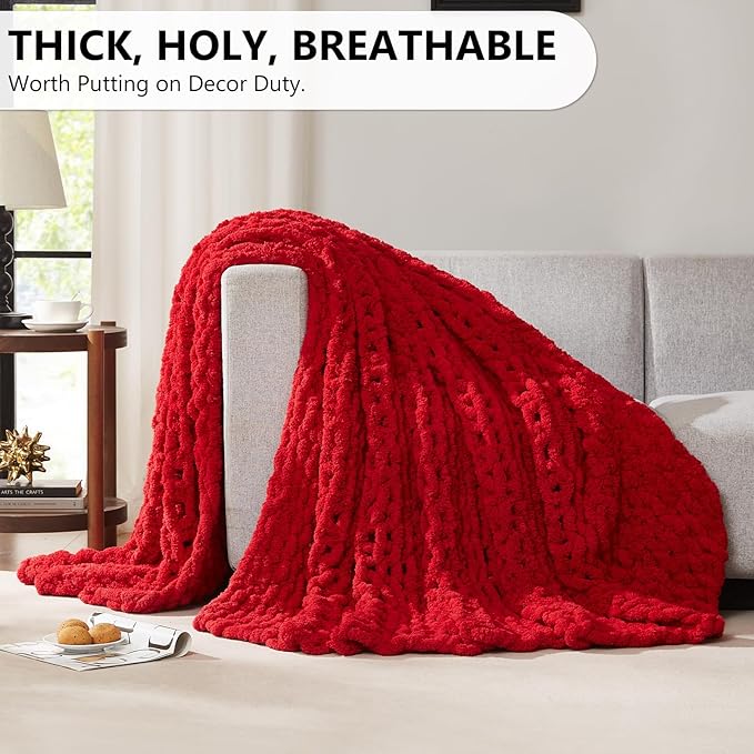 L'AGRATY Chunky Knit Blanket Throw - Soft Chenille Yarn Throw Blanket 60x80 inch: Handmade Cable Crochet Blanket - Large Blankets Chunky Yarn Rope Knot Throw Blanket for Couch Sofa Bed Home Decor