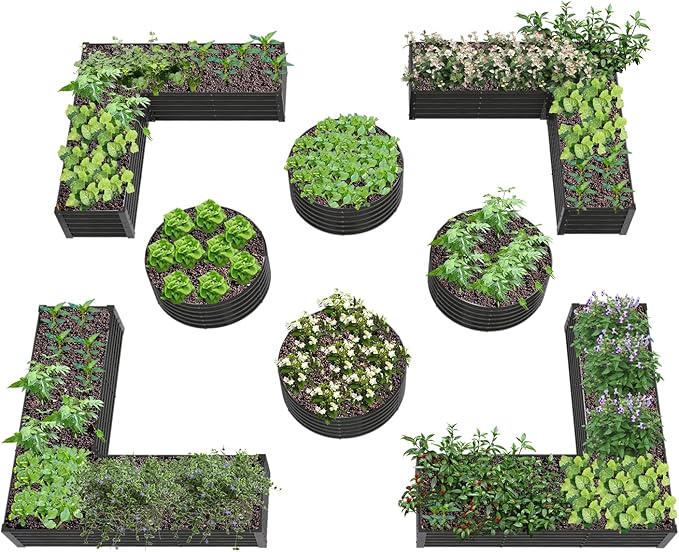 A ANLEOLIFE 8-Pack 4X4X1.5ft & 74x74x18in Deep Root Galvanized Raised Garden Beds Outdoor for Planting Vegetables Flowers Herb, Quartz Grey