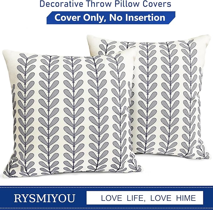 Decorative Throw Pillow Covers Set of 2 Blue Pillow Covers 18x18 Inch Throw Pillow Cover Linen Pillowcase Modern Boho Farmhouse Outdoor Pillow Covers for Couch Sofa Bed Living Room