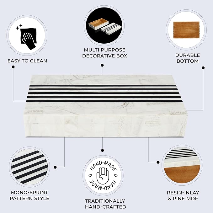 Handicrafts Home Handmade Mono Collection Decorative Jewelry Box Organizer – Keepsakes, Trinkets, and Home Decor – Antique Coffee Table Storage, Memory Box, Farmhouse Style Decor Sprint, 12x6x2