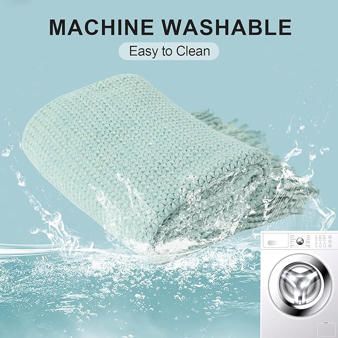 Blagic Knitted Throw Blanket for Couch, Soft Farmhouse Throw Blanket with Tassels,Home Decorative Lightweight Blankets,Spring Throws for Bed/Chair/Sofa,Wheat Textured (Light Blue&White,50" W x 60" L)