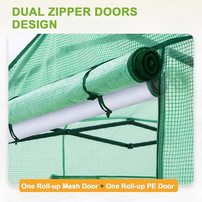 EAGLE PEAK Replacement Cover for 8x6 Portable Pop up Greenhouse, Dual Roll-up Zipper PE Door & Upgraded Screen Mesh Door and 2 Roll-Up Side Windows (Frame Not Included), Green