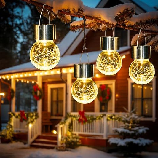 GIGALUMI 8 Pack Solar Outdoor Hanging Lights - Warm White LED, Water Resistant, Glass, Rechargeable Battery
