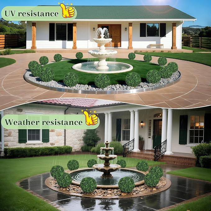 6 Pack Fake Plants with Spike, 25.6'' UV Resistant Artificial Boxwood Topiary Ball Tree, Faux Greenery Shrubs Fake Shrubs for Outdoors Indoors Home Docer Front Door Proch Decor