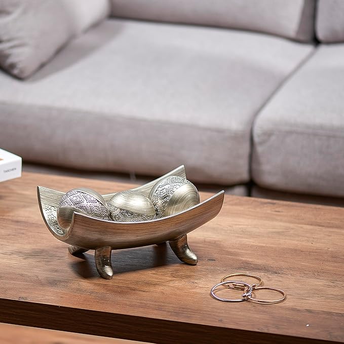 Creative Scents Dublin Silver 3 Vases with Coordinating Bowl and 3 Orbs – Decorative Coffee Table Accents with Orb Balls for Living Room or Dining Room Tables, Home Decor, Mantel Decorations