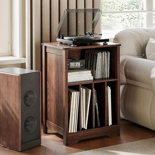 ChooChoo Record Player Stand, Vinyl Record Storage Cabinet, Turntable Stand Holds up to 160 Albums, Record Player Table Display Shelf for Living Room, Bedroom, Office, Walnut